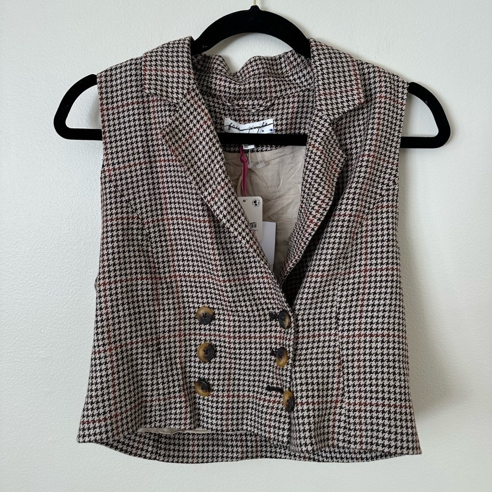NWT Free People Brown Sleveless Blazer with Buttons Size 4